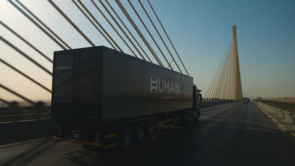 Autonomous truck crossing a bridge